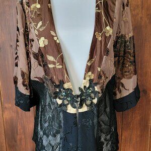 Vintage Spencer Alexis S/M Burnout Velvet Silk Lace Jacket Whimsigoth Boho Glam